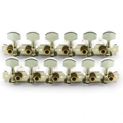 WD 12 String 6-On-A-Plate Open Back Steel String Tuning Machines Chrome With Plated Buttons